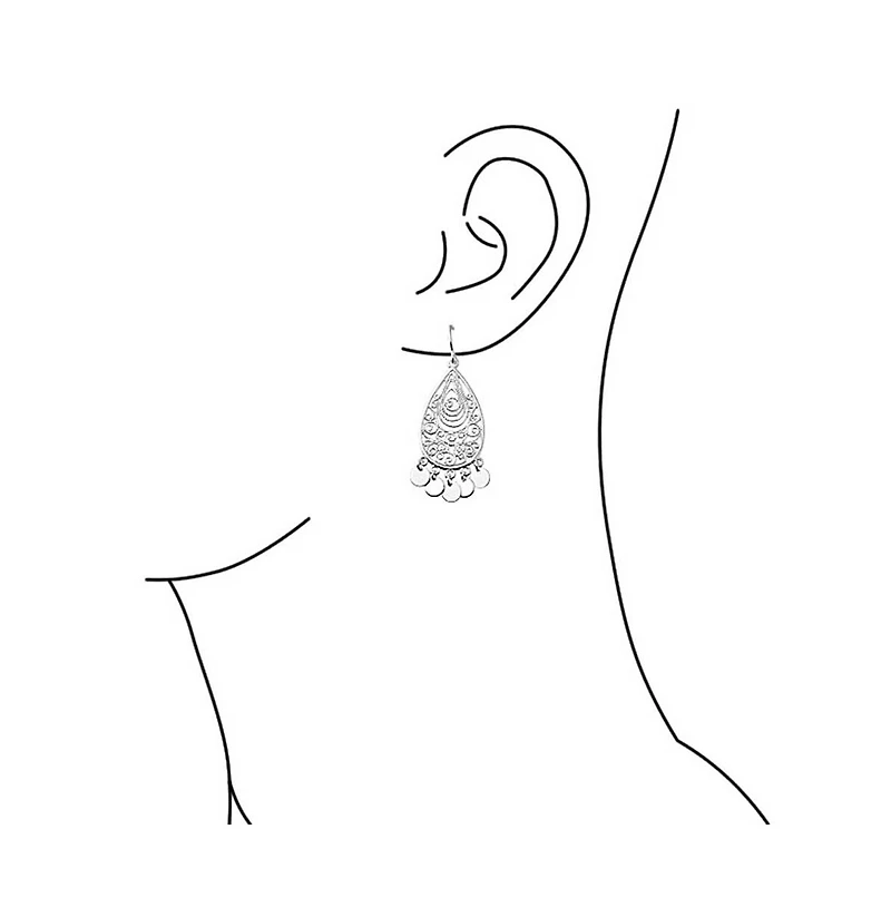 Bling Jewelry Moroccan Fashion Tear Shape Dangling Coins Statement Chandelier Earrings Sterling Silver