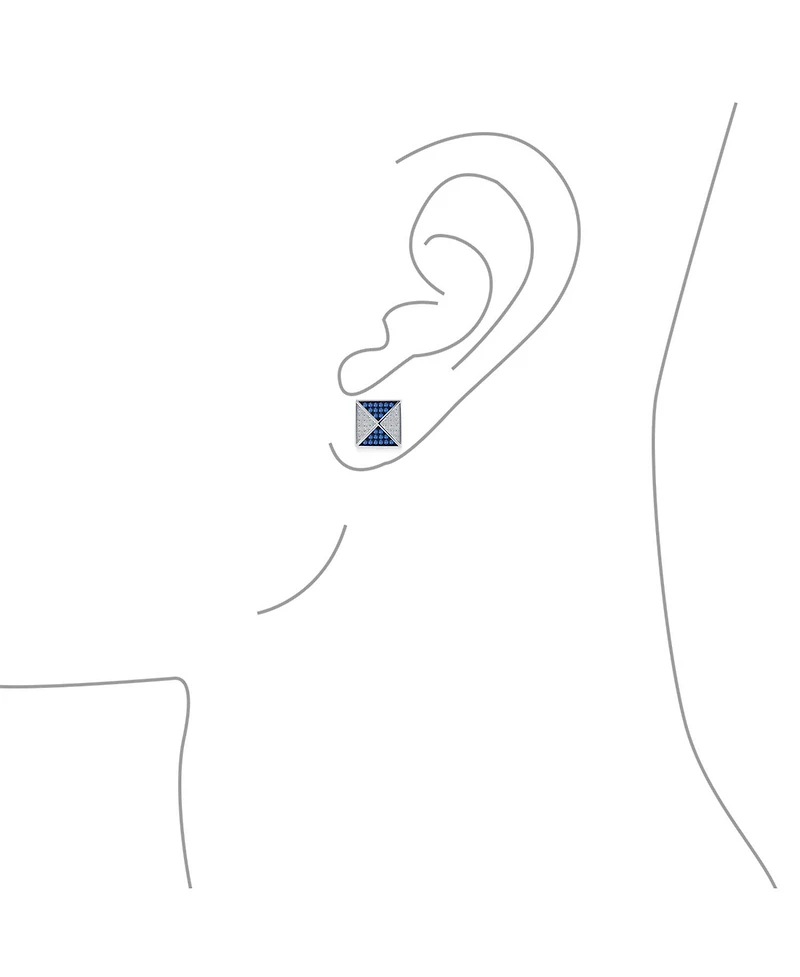 Bling Jewelry Black Royal Blue Cz Stud Earrings, Geometric Pyramid Square, Sterling Silver 11MM