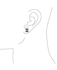 Bling Jewelry Black Royal Blue Cz Stud Earrings, Geometric Pyramid Square, Sterling Silver 11MM
