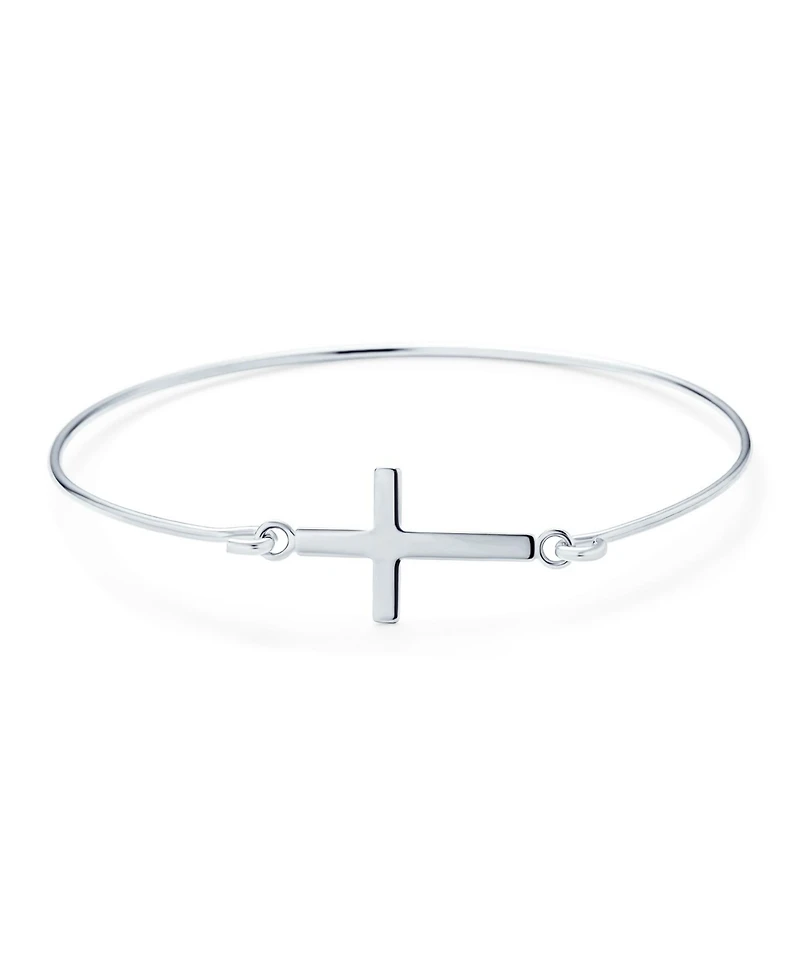 Bling Jewelry Sterling Silver Sideways Cross Bangle Bracelet Delicate Simple Religious Inspirational Faith