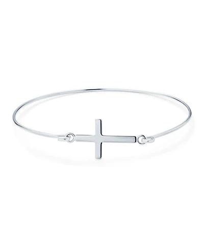 Bling Jewelry Sterling Silver Sideways Cross Bangle Bracelet Delicate Simple Religious Inspirational Faith