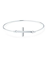 Bling Jewelry Sterling Silver Sideways Cross Bangle Bracelet Delicate Simple Religious Inspirational Faith