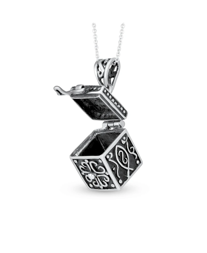Bling Jewelry Religious Christian Floral Ichthys Jesus Poison Locket Box Locket Memorial Momenta Holder Necklace Pendant OxidizedSterling Silver
