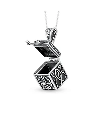 Bling Jewelry Religious Christian Floral Ichthys Jesus Poison Locket Box Locket Memorial Momenta Holder Necklace Pendant OxidizedSterling Silver