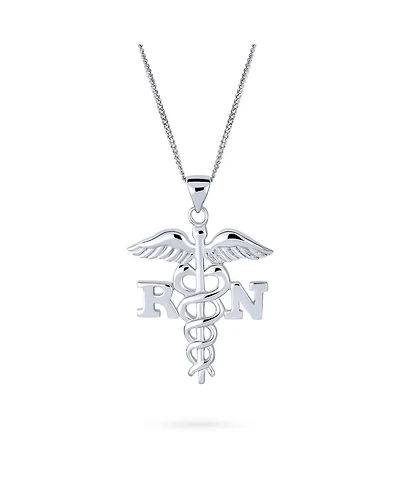 Bling Jewelry Angel Wings Stethoscope Symbol of Registered Rn Nurse Caduceus Pendant Charm Necklace For Women Graduation Sterling Silver