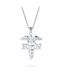 Bling Jewelry Angel Wings Stethoscope Symbol of Registered Rn Nurse Caduceus Pendant Charm Necklace For Women Graduation Sterling Silver