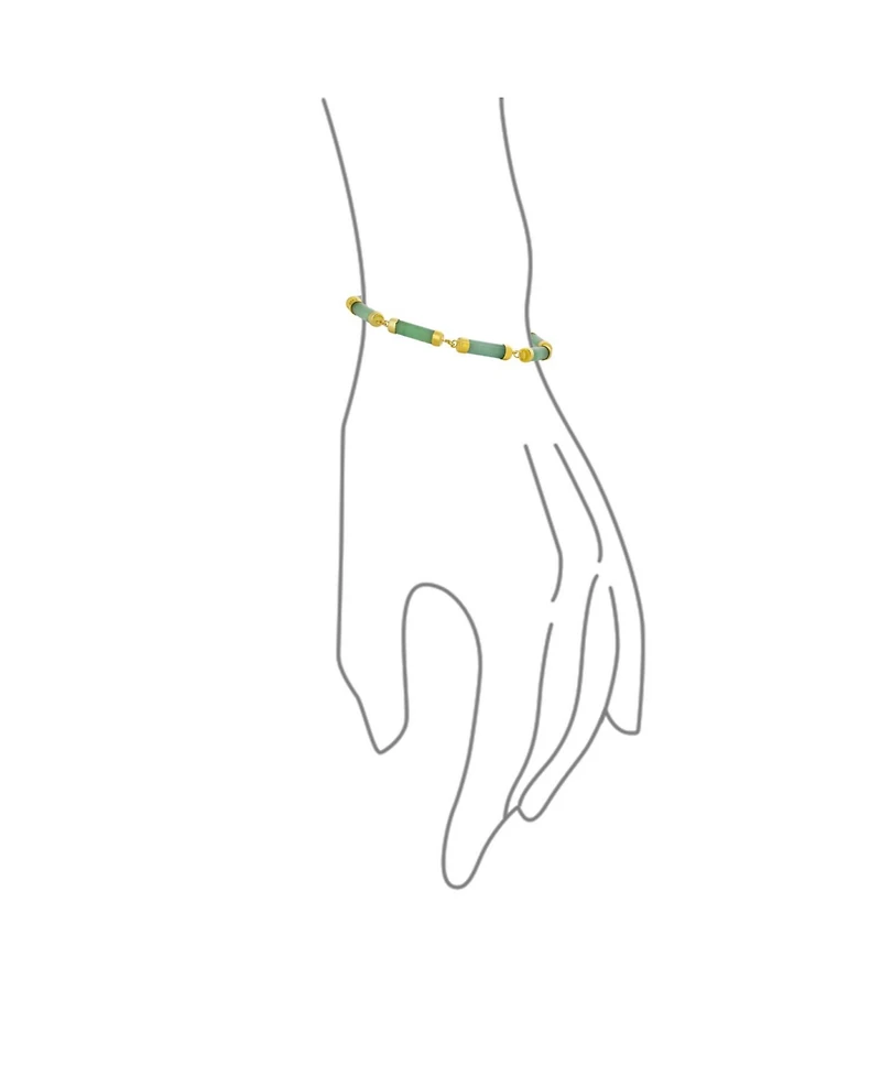 Bling Jewelry Asian Style Fine Jewelry Tube Bar Link Strand Green Natural Jade Bracelet Gold Plated Sterling Silver