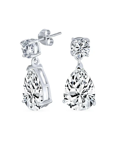 Bling Jewelry Classic Simple Cubic Zirconia Teardrop Cz Dangle Drop Earrings Gold Plated .925 Sterling Silver