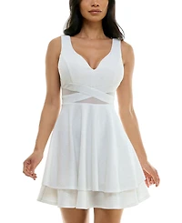 Emerald Sundae Juniors' Illusion-Waist Glitter A-Line Dress