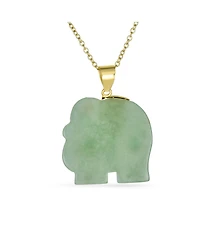 Bling Jewelry Longevity Pale Green Natural Jade Indian Elephant Pendant Necklace For Women Gold Plated Sterling Silver 18"