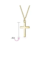 Bling Jewelry Delicate Small Latin Cross Pendant Necklace Flat Rose Gold Plated Sterling Silver 16 Chain .40 Inch
