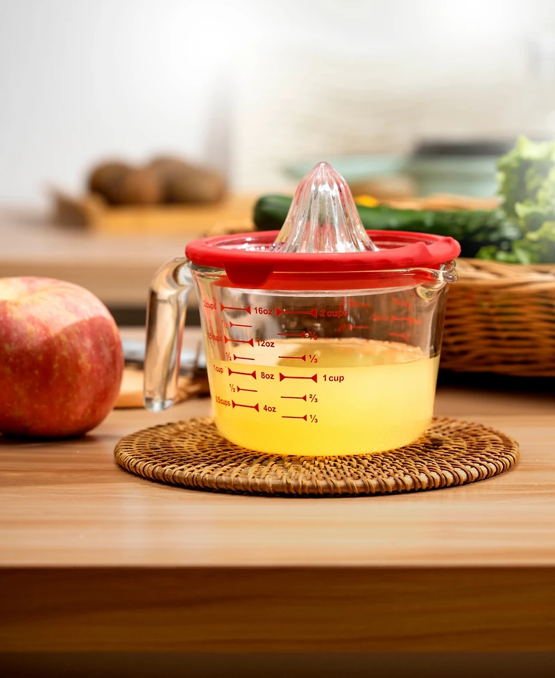 Genicook Glass Measuring Cup with Glass Citrus Juicer Lid