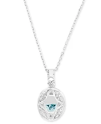 Amethyst (1-1/20 ct. t.w.) & Lab-Grown White Sapphire (1/2 Oval Halo Birthstone Pendant Necklace Sterling Silver, 16" + 2" extender (Also