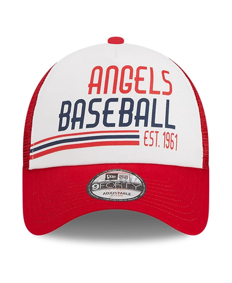 Men's New Era White, Red Los Angeles Angels Stacked A-Frame Trucker 9FORTY Adjustable Hat