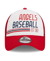 Men's New Era White, Red Los Angeles Angels Stacked A-Frame Trucker 9FORTY Adjustable Hat