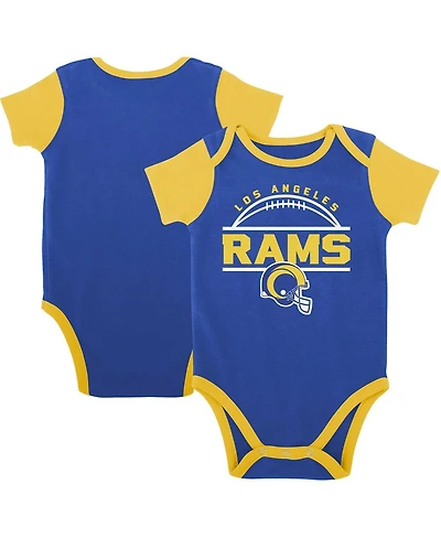 Baby Boys and Girls Royal, Gold Los Angeles Rams Home Field Advantage Three-Piece Bodysuit, Bib and Booties Set