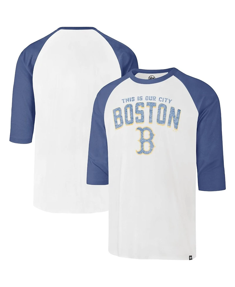 Men's '47 Brand Cream Distressed Boston Red Sox City Connect Crescent Franklin Raglan Three-Quarter Sleeve T-Shirt