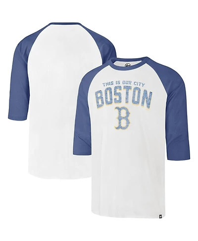 Men's '47 Brand Cream Distressed Boston Red Sox City Connect Crescent Franklin Raglan Three-Quarter Sleeve T-Shirt