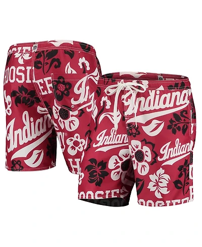 Men's Wes & Willy Crimson Indiana Hoosiers Floral Volley Logo Swim Trunks