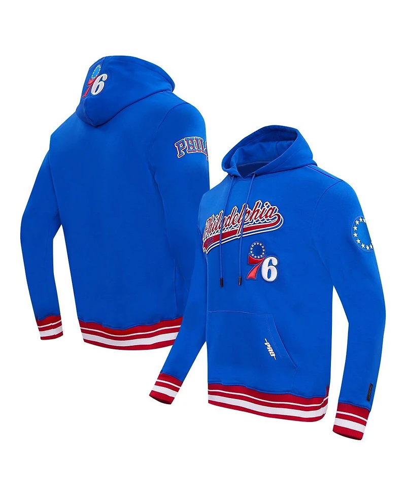 Men's Pro Standard Royal Philadelphia 76ers Script Tail Pullover Hoodie