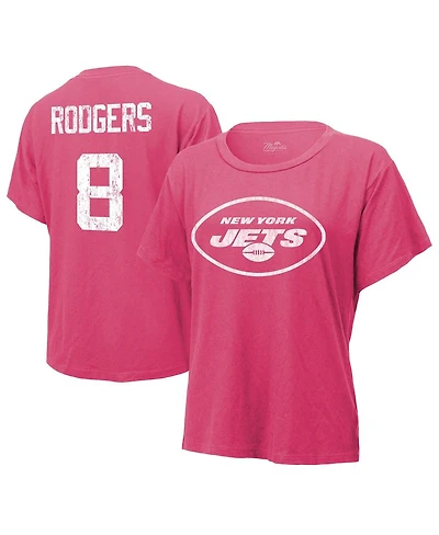 Women's Majestic Threads Aaron Rodgers Pink Distressed New York Jets Name and Number T-shirt