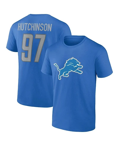 Men's Fanatics Aidan Hutchinson Blue Detroit Lions Player Icon Name and Number T-shirt