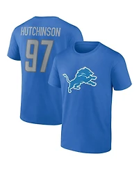 Men's Fanatics Aidan Hutchinson Blue Detroit Lions Player Icon Name and Number T-shirt