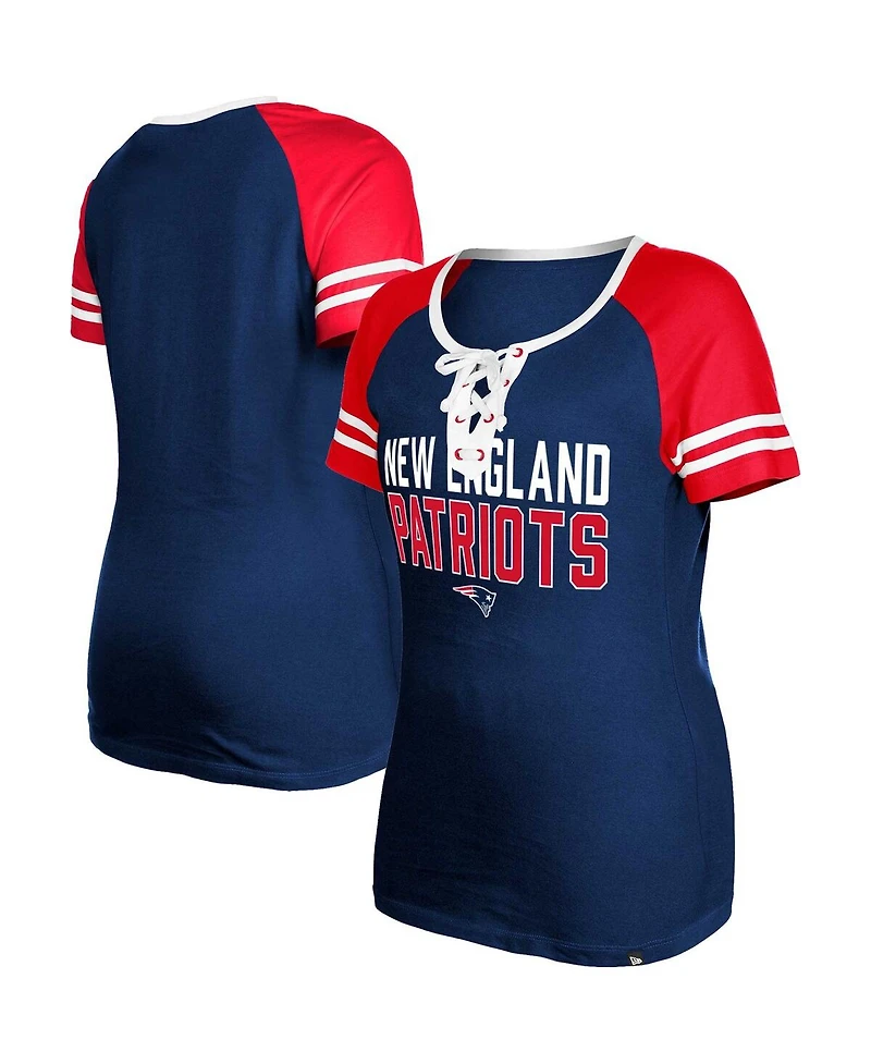 Women's New Era Navy England Patriots Raglan Lace-Up T-shirt