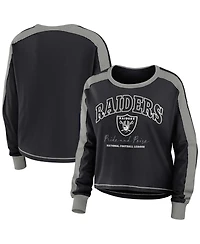 Women's Wear by Erin Andrews Black, Silver Las Vegas Raiders Color Block Modest Crop Long Sleeve T-shirt
