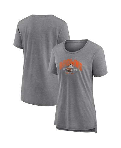 Women's Fanatics Heathered Gray Distressed Cleveland Browns Drop Back Modern T-shirt