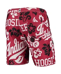 Men's Wes & Willy Crimson Indiana Hoosiers Floral Volley Logo Swim Trunks