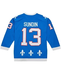 Men's Mitchell & Ness Mats Sundin Blue Distressed Quebec Nordiques Vintage-Like Hockey 1992/93 Line Player Jersey