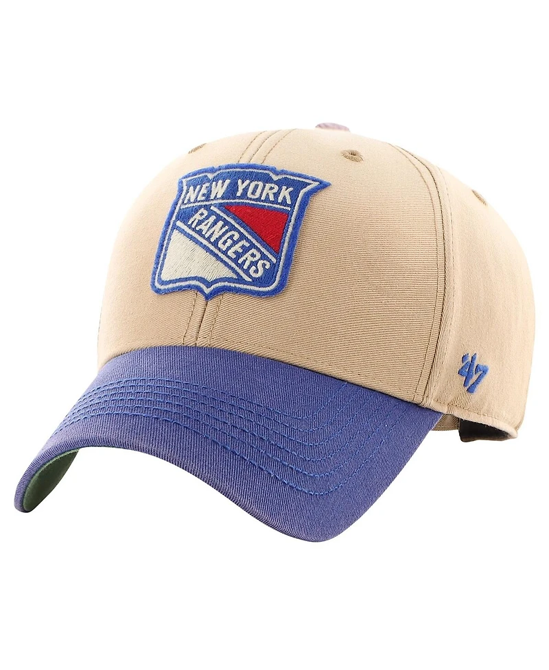 Men's '47 Brand Khaki, Blue Distressed New York Rangers Dusted Sedgwick Mvp Adjustable Hat