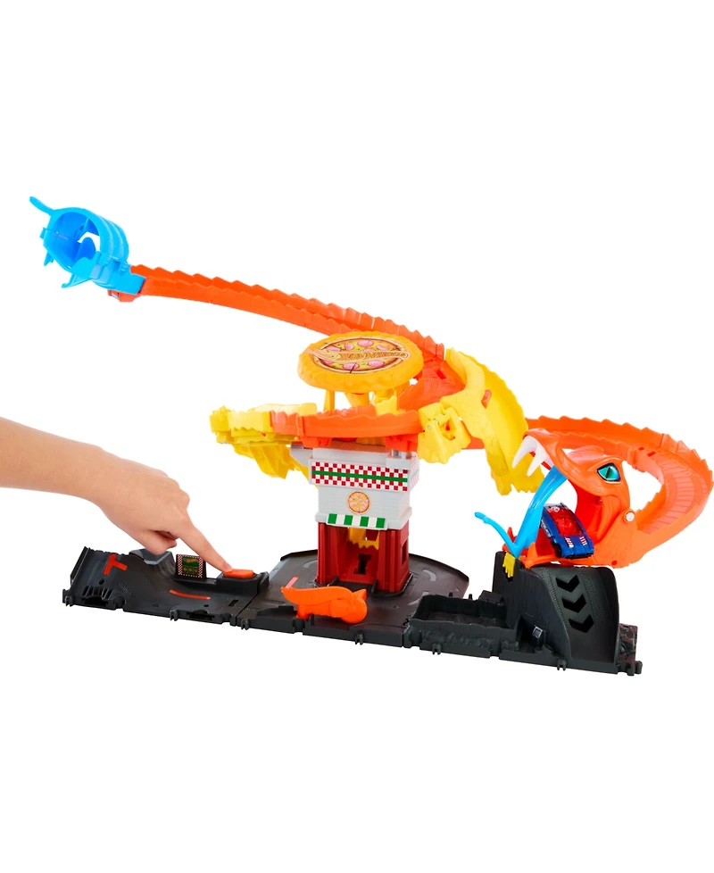 Hot Wheels City Pizza Slam Cobra Attack Playset with 1:64 Scale Toy Car