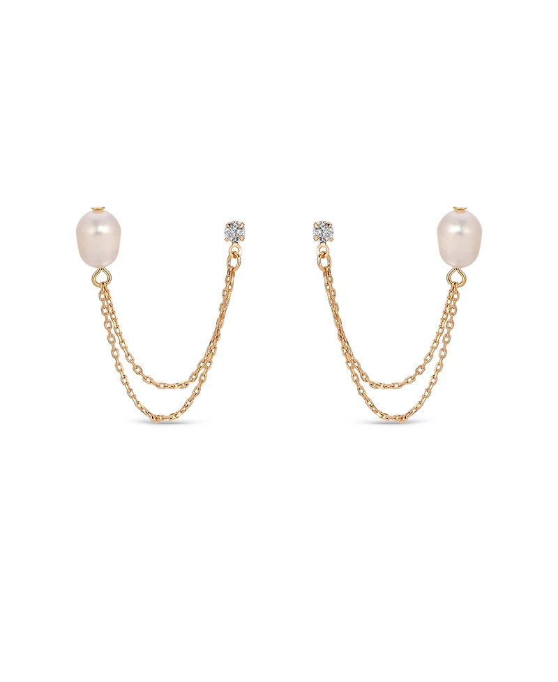 Ettika Double Post Freshwater Pearl Crystal Earrings