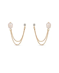 Ettika Double Post Freshwater Pearl Crystal Earrings