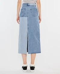 Kancan Women's Two-Toned Color Block Denim Midi Skirt