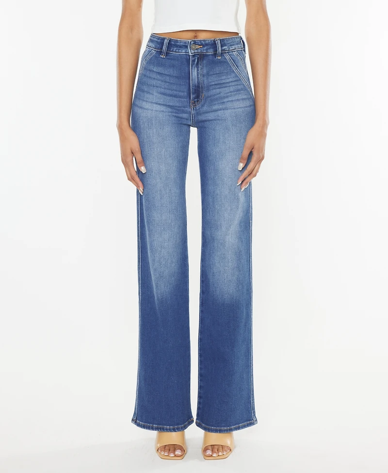Kancan Women's Ultra High Rise Distressed 90s Flare Jeans