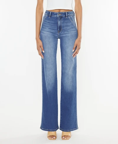 Kancan Women's Ultra High Rise Distressed 90s Flare Jeans
