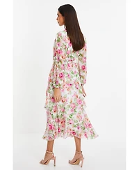 Quiz Women's Floral Chiffon Jacquard Button Detail Dress