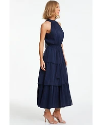 Quiz Women's Chiffon Metallic High Neck Tiered Midi Dress