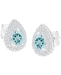 Amethyst (1-1/5 ct. t.w.) & Lab-Grown White Sapphire (1/2 Pear Halo Birthstone Stud Earrings Sterling Silver (Also Additional Birthsto