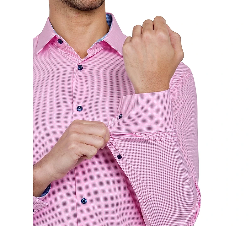 Men's Recycled Slim Fit Micro Texture 4-Way Stretch Performance Dress Shirt