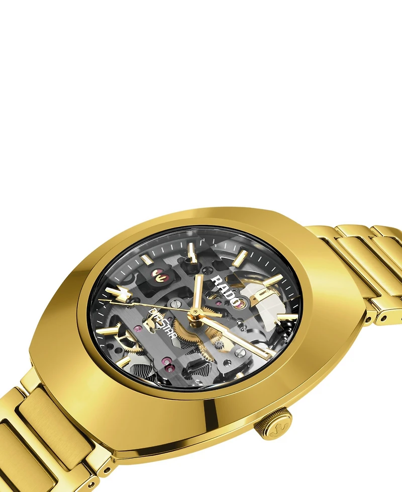 Rado Unisex Swiss Automatic DiaStar Original Skeleton Gold Pvd Stainless Steel Bracelet Watch 38mm