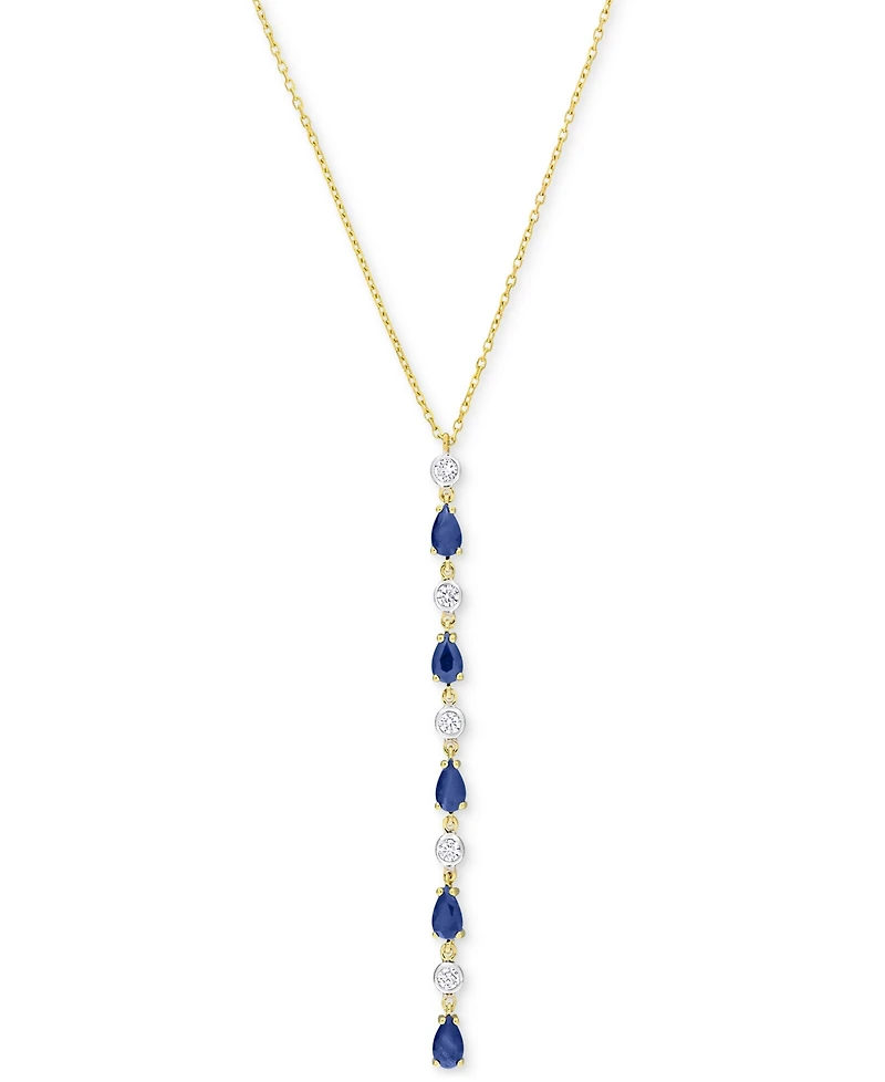 Sapphire (1-1/4 ct. t.w.) & Diamond (1/4 ct. t.w.) Lariat Necklace in 14k Gold, 16-1/2" + 1" extender