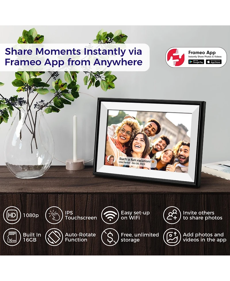 Elime 10.1" WiFi Frameo Digital Picture Frame - Auto Rotate Free Unlimited Storage
