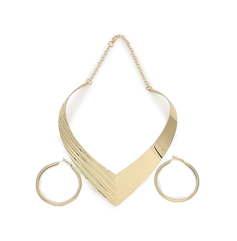 Sohi Women's Gold Minimal Metallic Necklace And Earrings (Set Of 2)