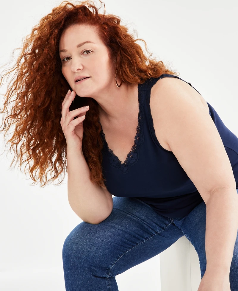 Style & Co Plus Size Lace-Trimmed Tank Top, Exclusively at Macy's