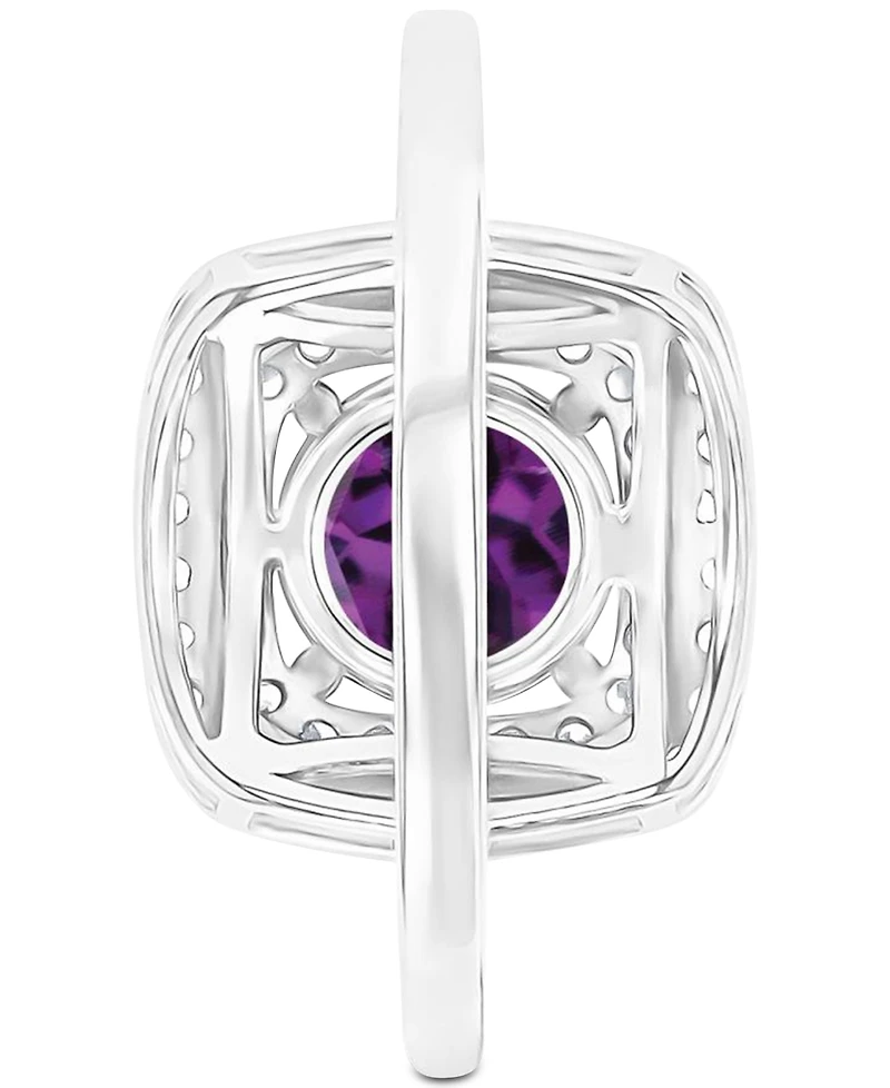 Amethyst (1-1/5 ct. t.w.) & Lab-Grown White Sapphire (1/2 Square Halo Birthstone Ring Sterling Silver (Also Additional Birthstones)