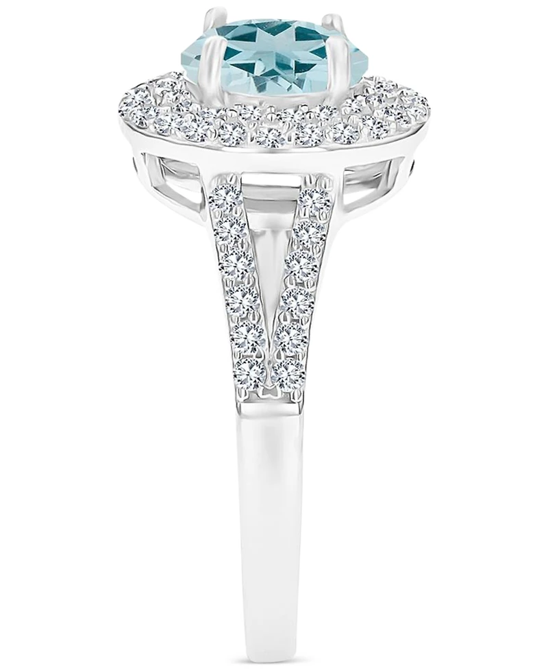 Amethyst (1-1/5 ct. t.w.) & Lab-Grown White Sapphire (5/8 Halo Birthstone Ring Sterling Silver (Also Additional Birthstones)